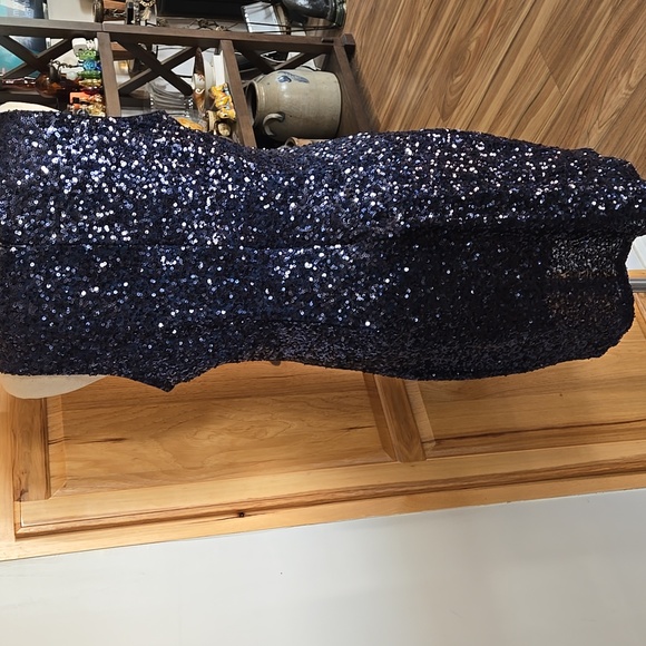 Badgley Mischka Sequin Cocktail Dress Navy Womens Size 14 - Picture 4 of 10